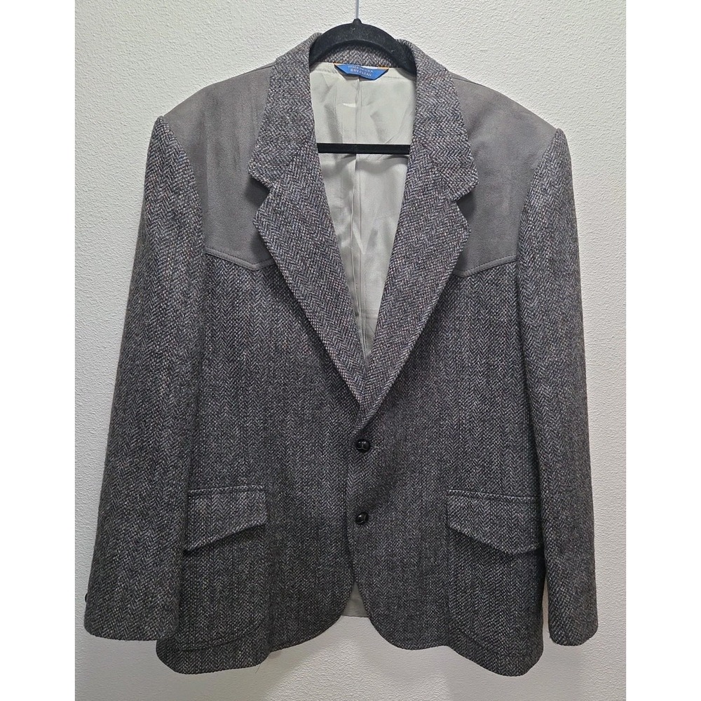 Vintage Pendleton Western Blazer Mens‎ Gray Tweed Wool Elbow Patches USA Sz 46